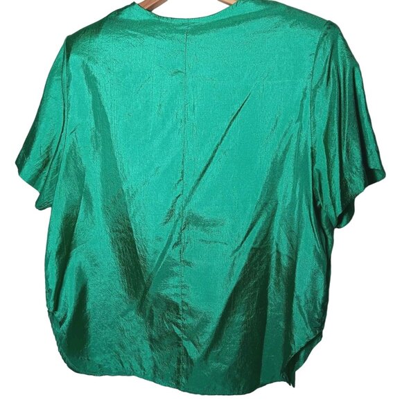 GJ Clar Blouse Size 18/20 Pullover Short Sleeve Green Crinkle Vintage Retro 80s - Picture 2 of 12